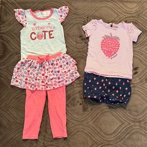 2 pink and red strawberry sets By Carter’s and duck duck goose